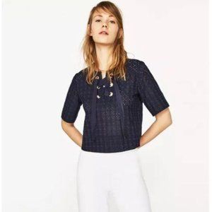 ZARA navy eyelet top